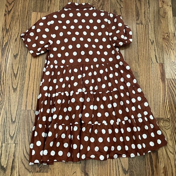 Brown and Cream Polka Dot T shirt Dress - Picture 3 of 3